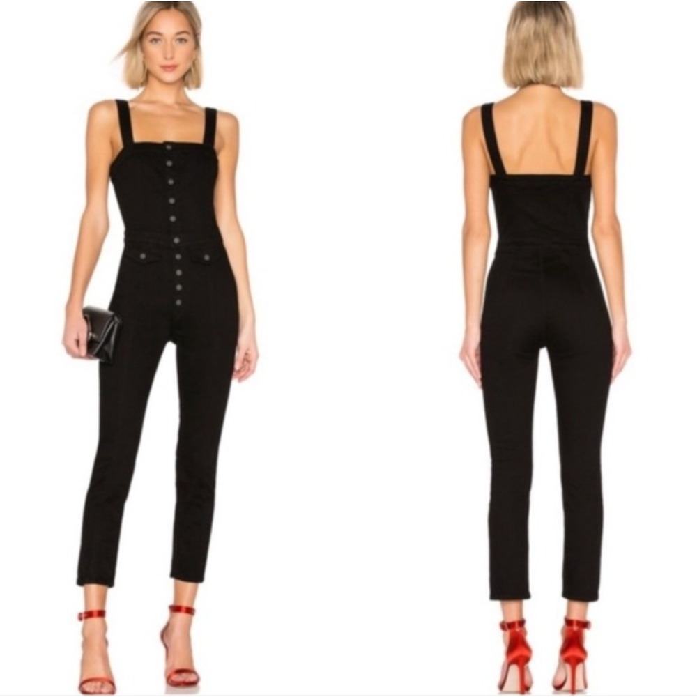 GRLFRND Hill Denim Jumpsuit Double Dare Black Button Front Utility XXS
